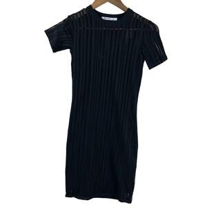 T by Alexander Wang Mesh Over­lay Black Bodycon Dress XS LBD‎ Edgy